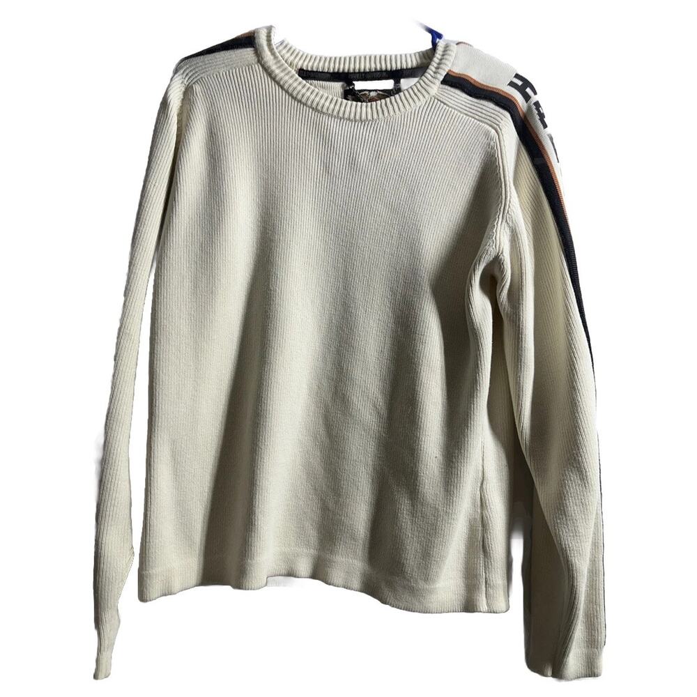 VINTAGE 90s HARLEY DAVIDSON Motorcycles Knit Crew Neck Cream Women Sweater, L